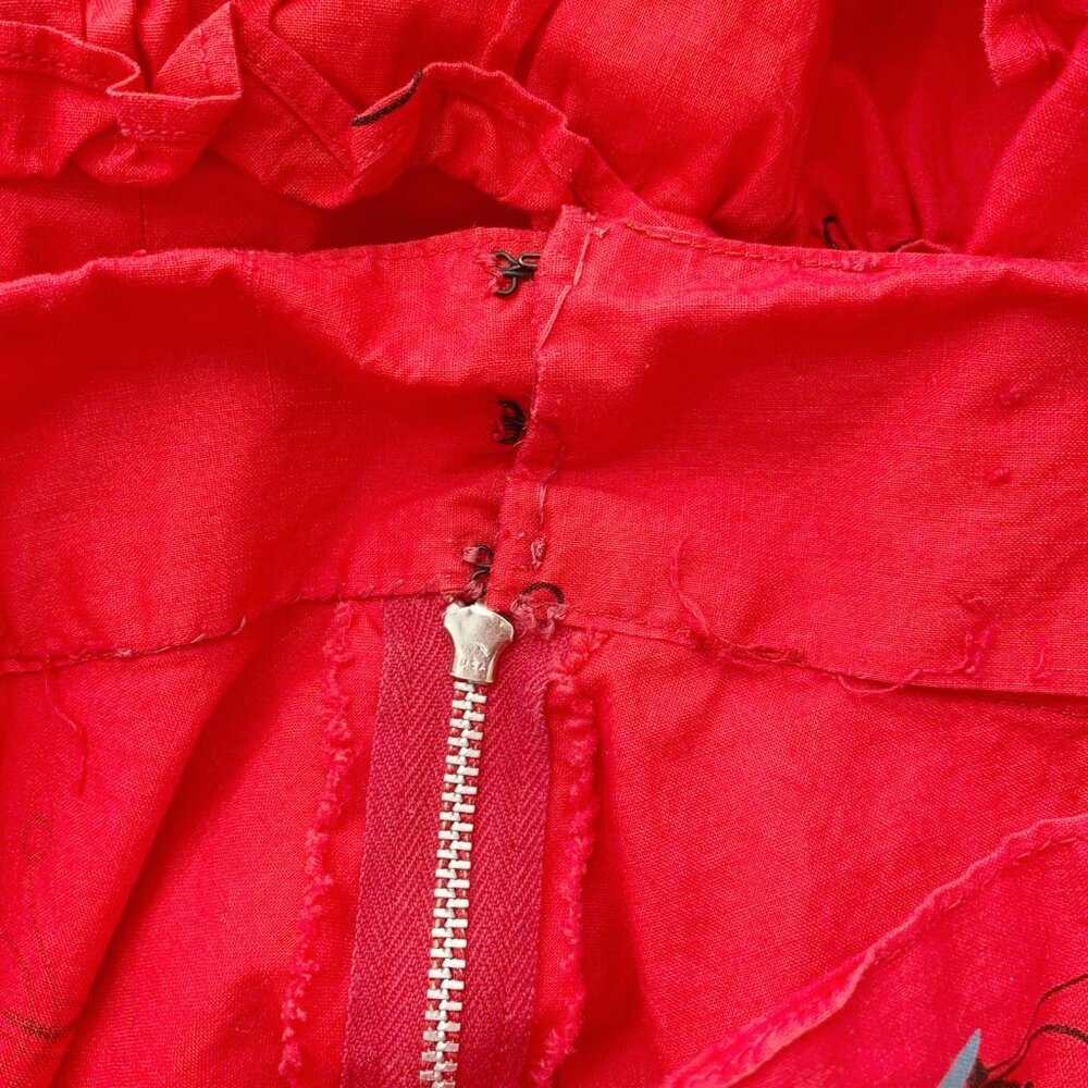 Vintage Handmade Red bicycle ruffled hem full cotton midi skirt, XS - Picture 8 of 8
